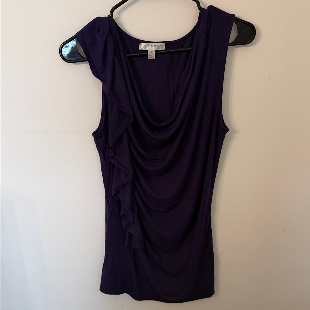Kenar Women’s Purple Ruffle Draped Sleeveless Top size M
